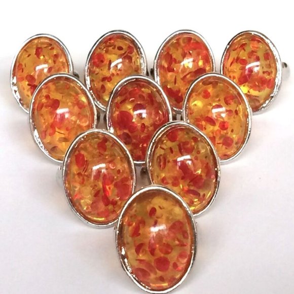 Vintage Faux Honey Amber Cocktail Ring Size 7 8 Oval Cut Silver Plated Simulated - Picture 4 of 9